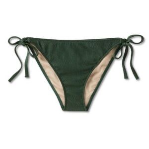 NWT Side-Tie Pique Textured Cheeky Bikini Bottom - Shade & Shore Dark Green